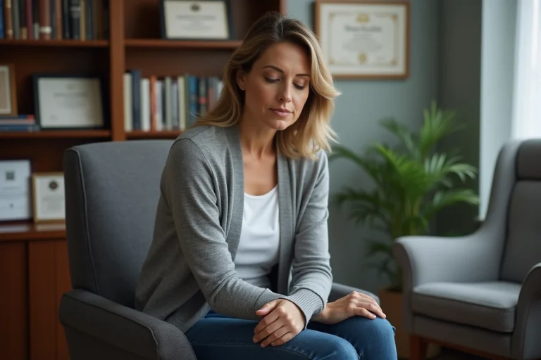 Femme d'âge moyen en consultation psychiatrique