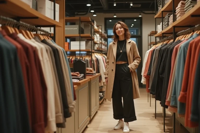 Femme élégante dans une boutique de mode chic