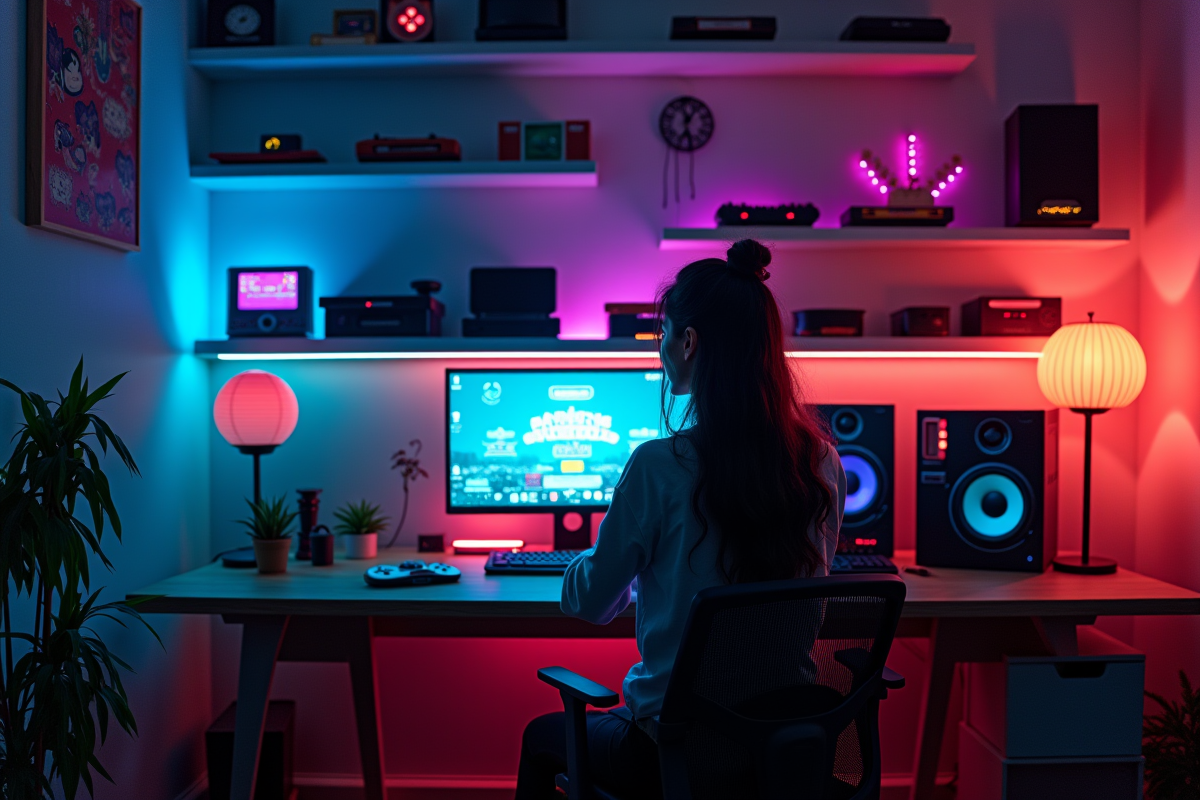 Jeune femme jouant à des jeux d