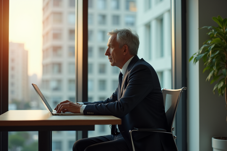 Homme d'affaires en costume dans un bureau lumineux