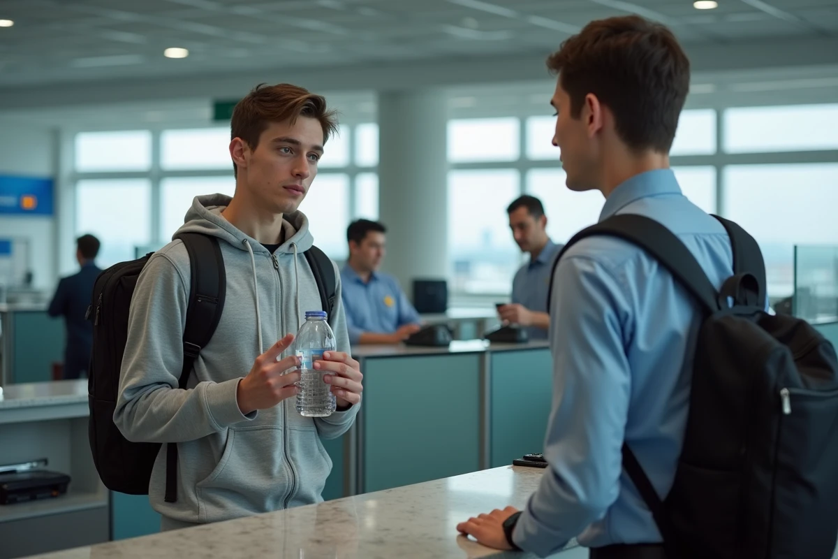 Jeune homme montrant une bouteille d