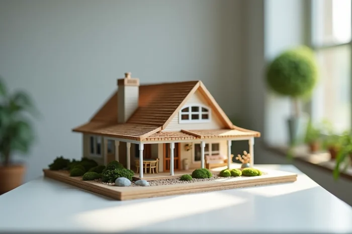 Maquette détaillée d'un manoir au bord du lac évoquant la récompense du jeu Angie Sweet Home