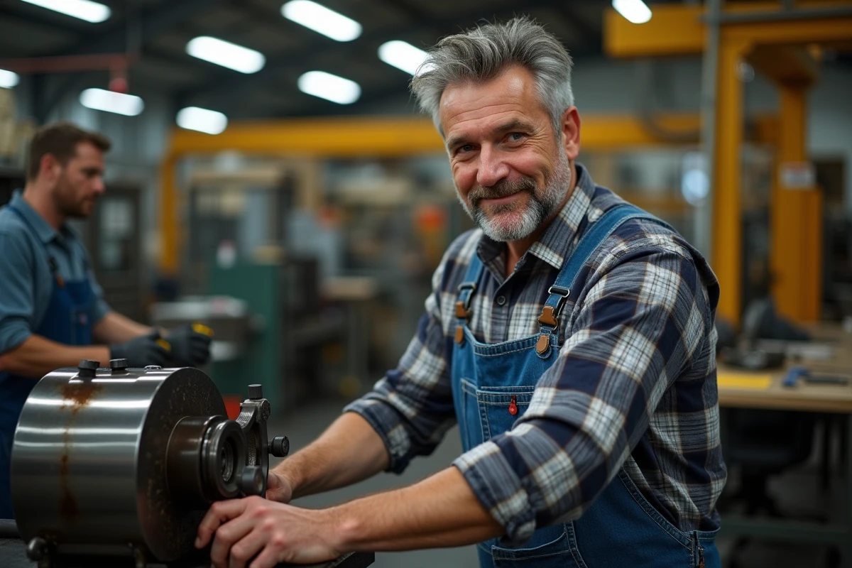 Ouvrier en atelier mécanique avec machines industrielles