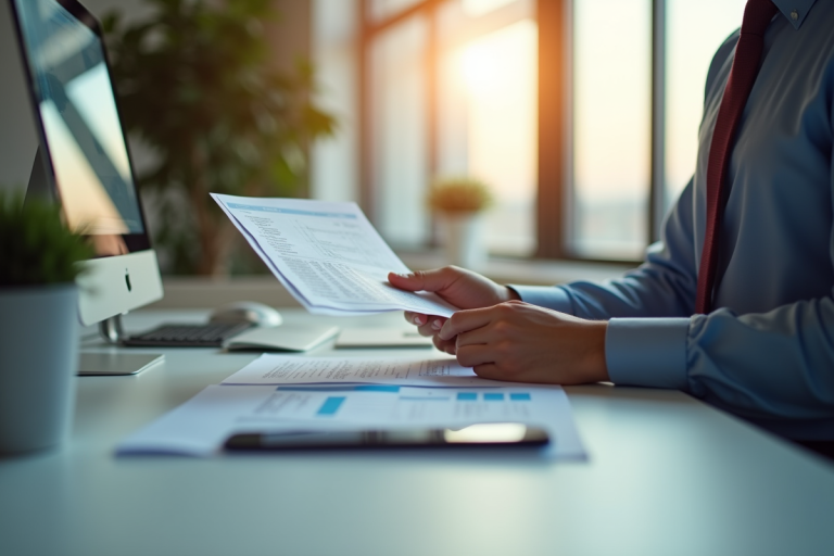Professionnel scannant des documents dans un bureau lumineux